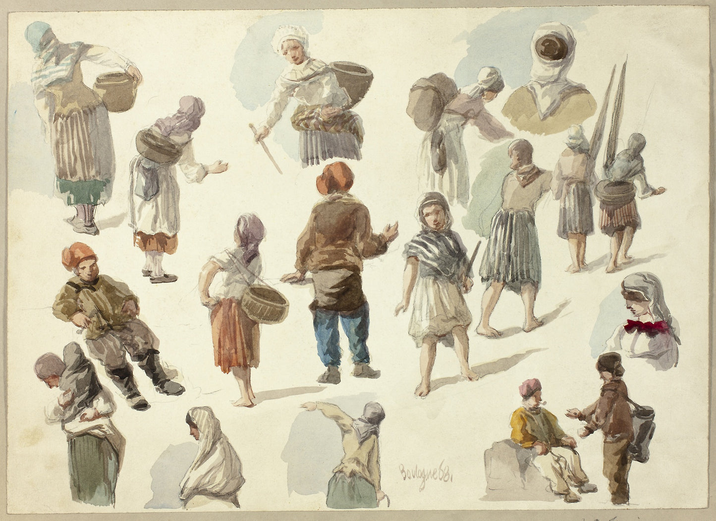 Sketches of Peasants in Boulogne -  Unknown Artist,  Poster Print Wall Art