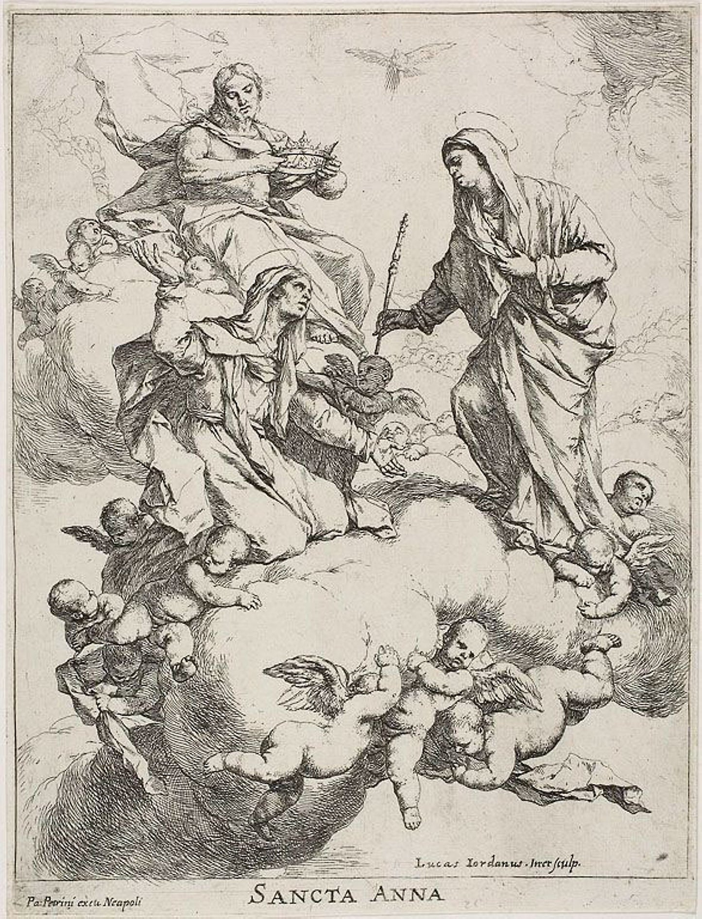 Saint Anne Received in Heaven -  Christ and the Virgin -  Luca Giordano,  Poster Print Wall Art