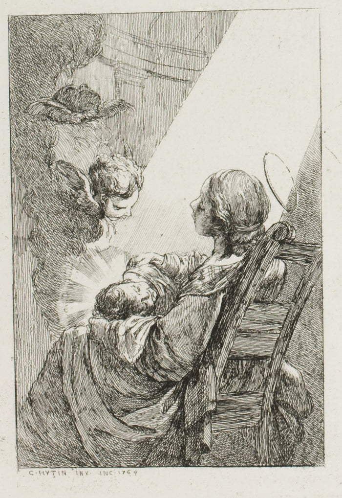 The Virgin Mary Cradling the Baby Jesus: Charles-François Hutin,16x12