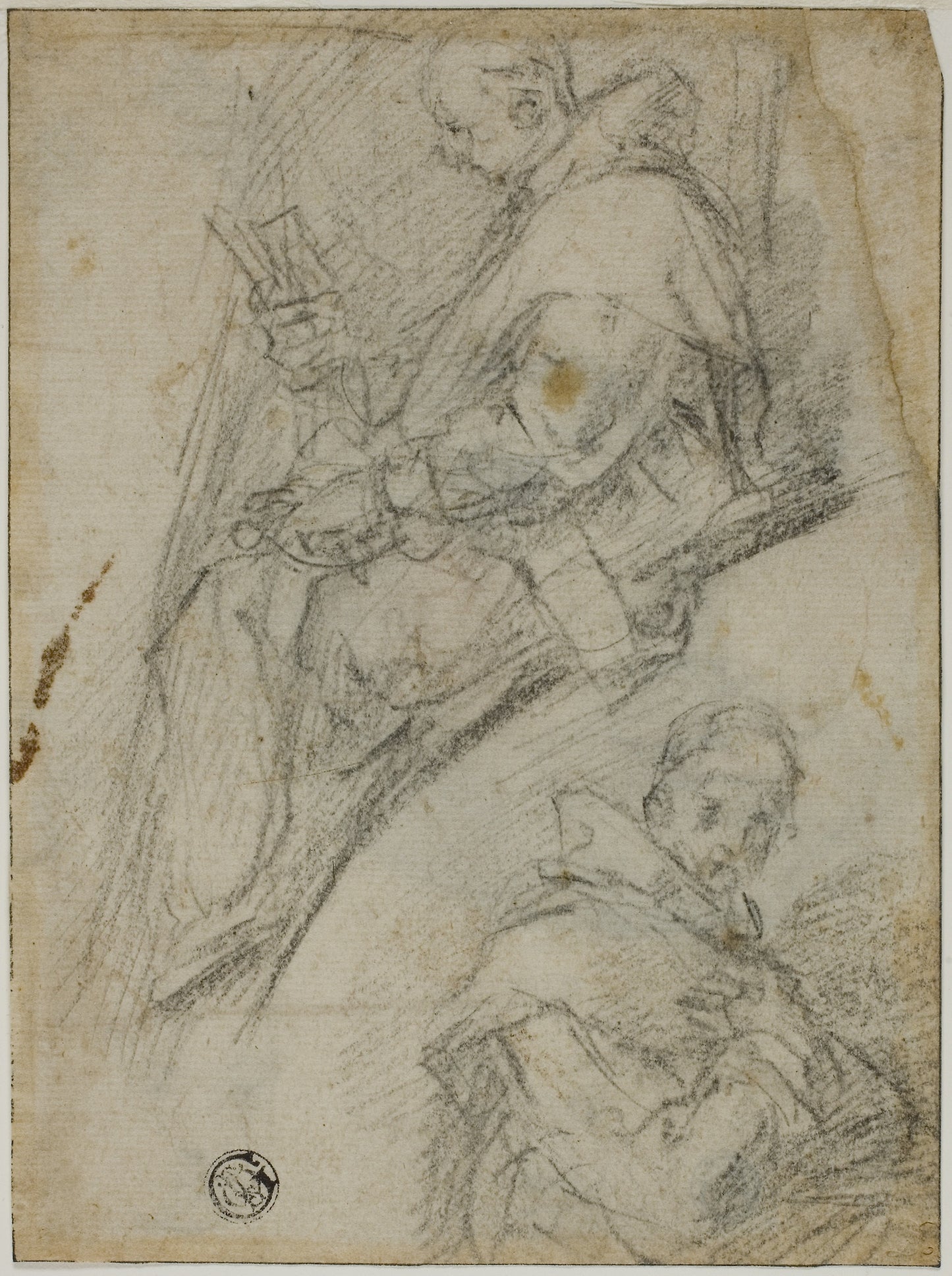 Two Studies of Carthusians (recto); Three Sketches of Heads of Carthusians (verso) -  Bernardino Barbatelli, called Poccetti,  Poster Print Wall Art