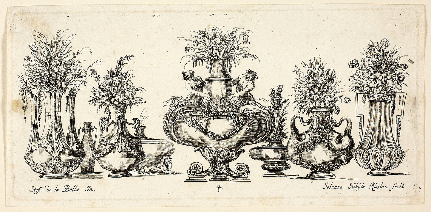 Plate Four from Raccolta di Vasi diversi di Stef. de la Bella Fiorentino -  Johanna Sibylla Kusell (Kuslin Kraus) (German, active 1650-1717),  Poster Print Wall Art