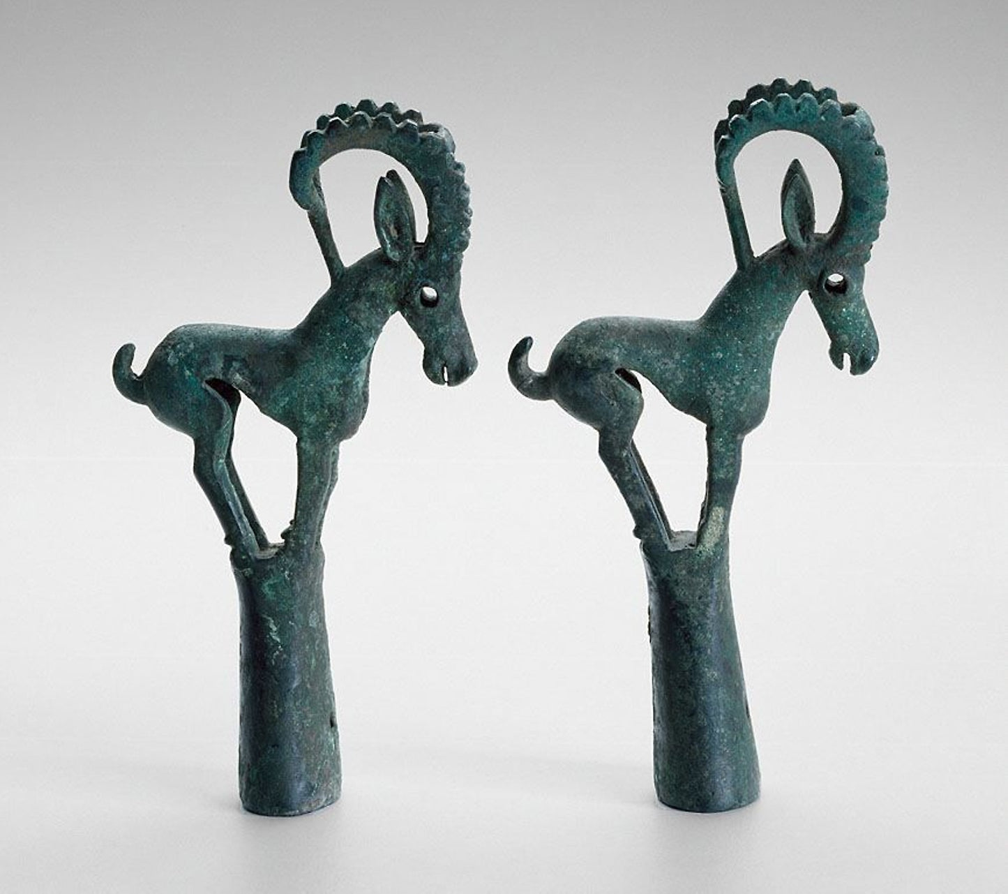 Pole Top with Ibex (Mountain Goat) (one of pair) -  Northern China or Eurasian Steppes,  Poster Print Wall Art