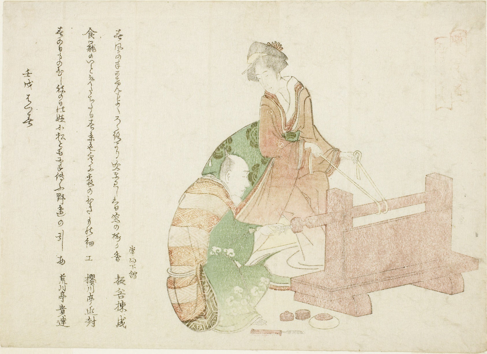 A turner and his assistant, from the series "Thirty-six Poets as Craftsmen (Shokunin sanjurokuban)": Katsushika Hokusai ?? ??,16x12"(A3) Poster