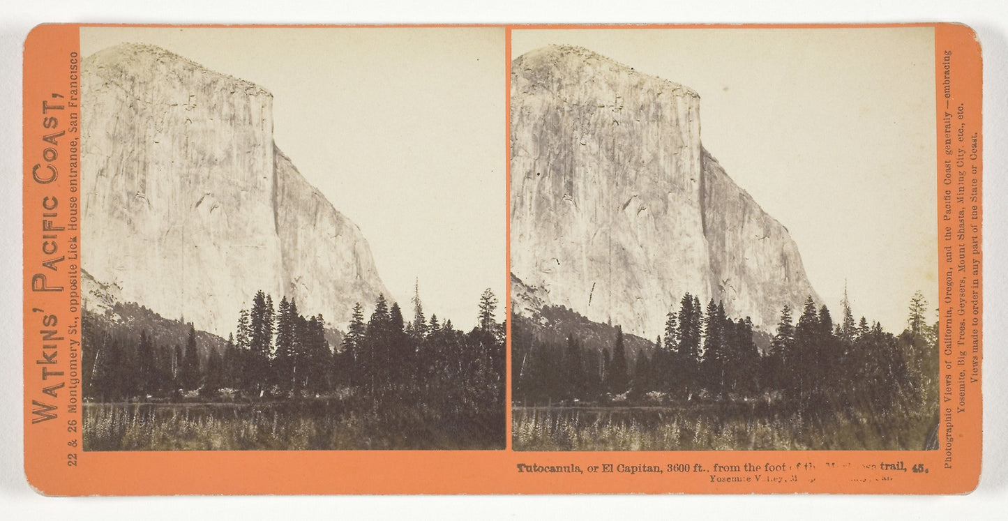 Tutocanula, or El Capitan, 3600 ft., from the foot of the Mariposa Trail, Yosemite Valley, Mariposa County, Cal. -  Carleton Watkins,  Poster Print Wall Art