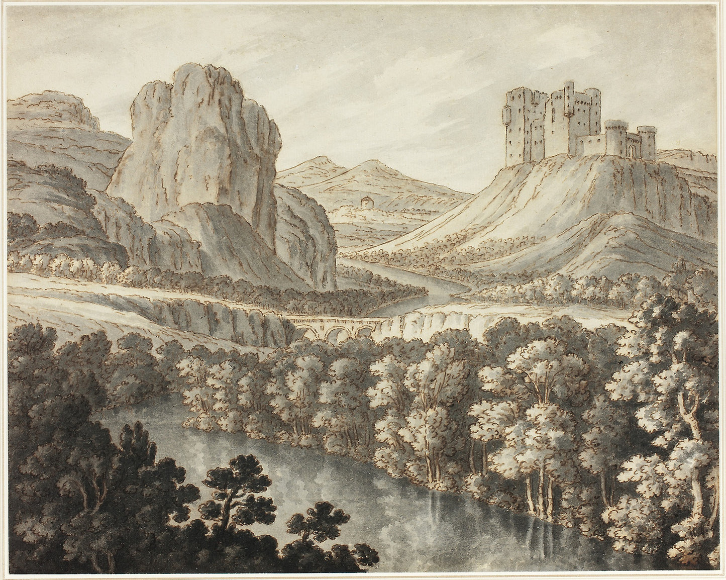 A Romantic Landscape with a Ruined Castle: Robert Adam,16x12"(A3) Poster