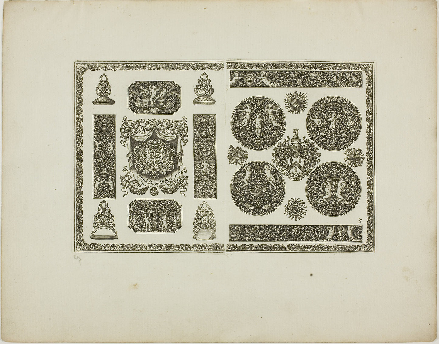 Plate Five, from Book of Ornament -  Simon Gribelin II,  Poster Print Wall Art