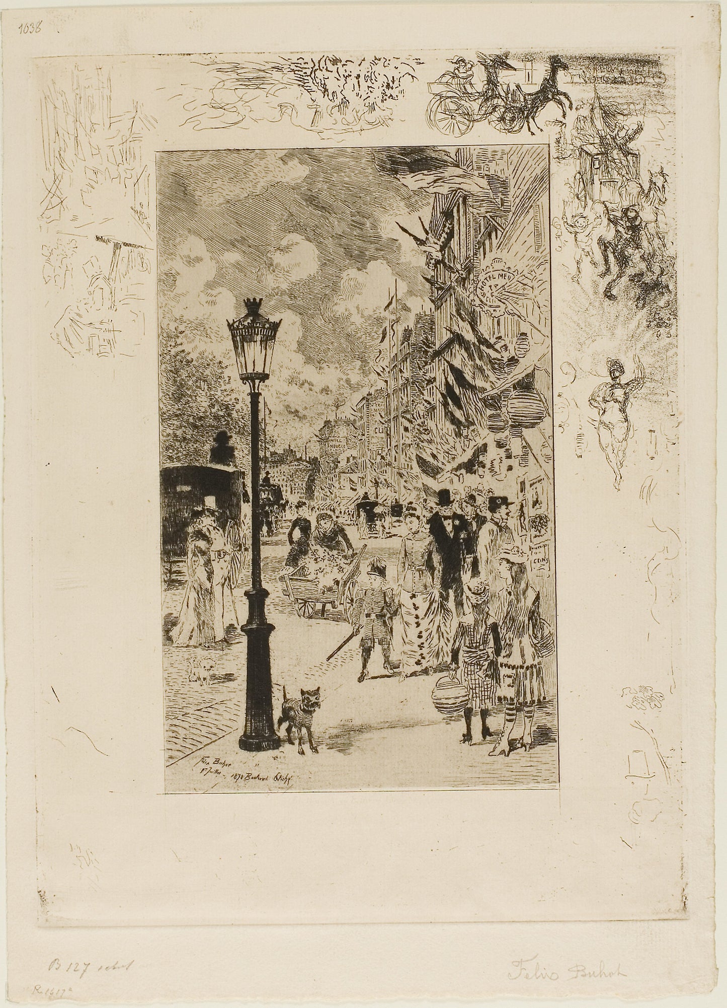 National Holiday on the Boulevard Clichy -  Félix Hilaire Buhot,  Poster Print Wall Art