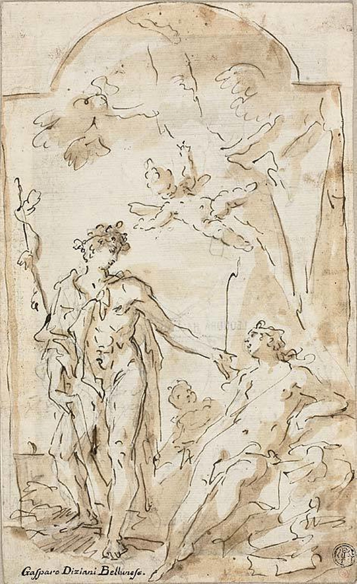 Bacchus and Ariadne: Gaspare Diziani,16x12"(A3) Poster