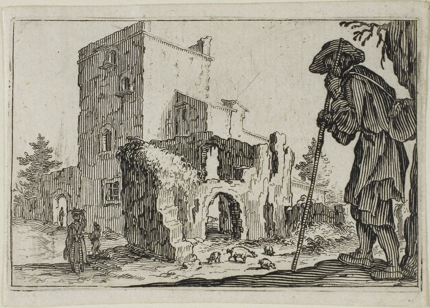 The Shepherd and the Ruins, from The Caprices -  Jacques Callot,  Poster Print Wall Art