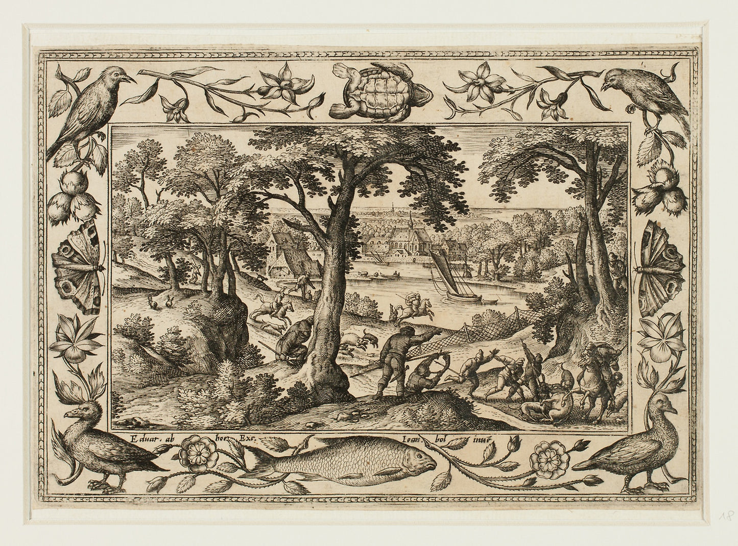 Boar Hunt, from Landscapes with Old and New Testament Scenes and Hunting Scenes: Adriaen Collaert (Flemish, c. 1560–1618) , Poster Print Wall Art