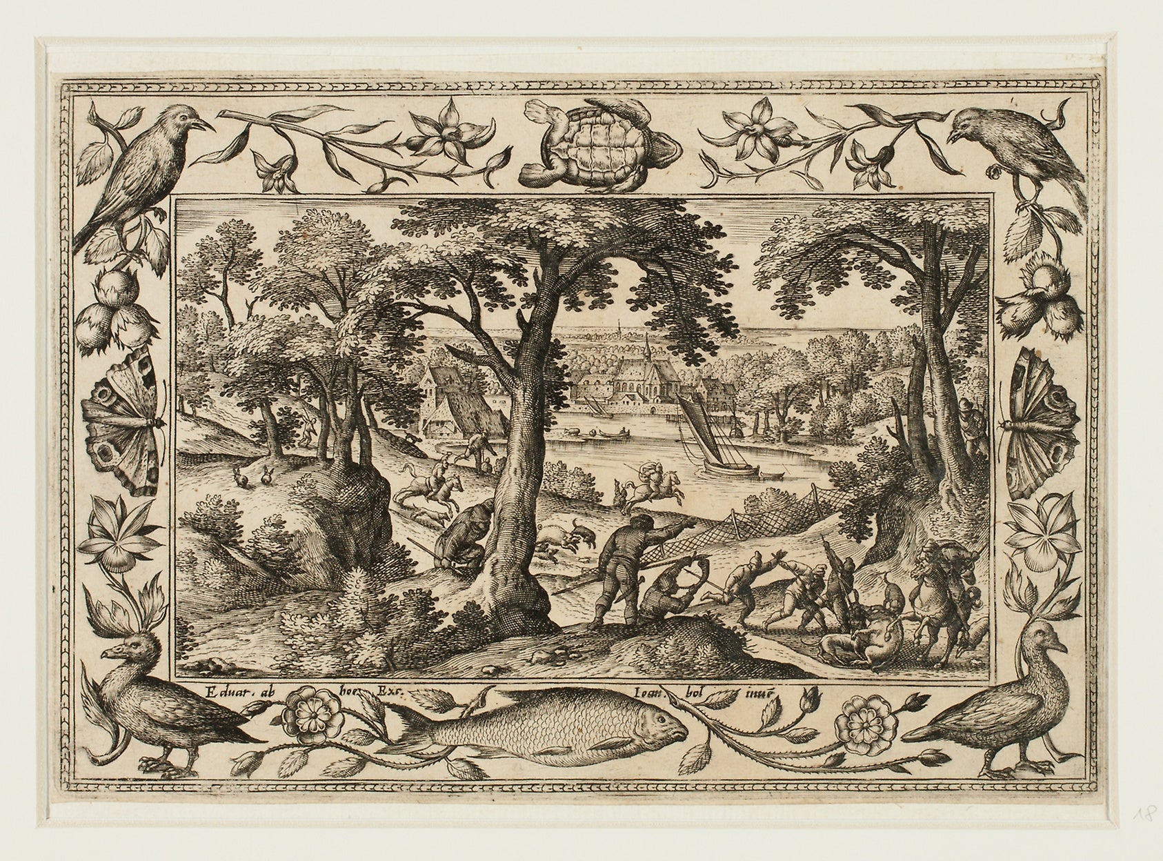 Boar Hunt, from Landscapes with Old and New Testament Scenes and Hunting Scenes: Adriaen Collaert (Flemish, c. 1560–1618) ,16x12"(A3) Poster
