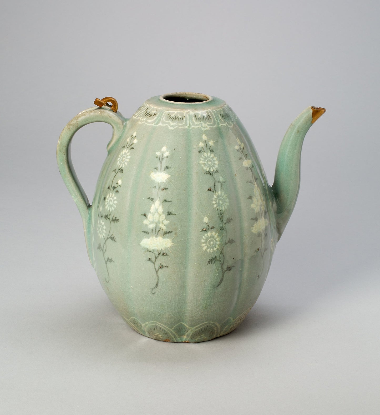 Melon-Shaped Ewer with Stylized Floral Scrolls -  Korea,  Poster Print Wall Art
