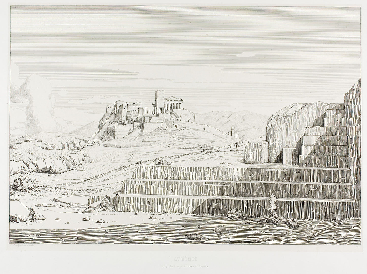 The Acropolis, Athens -  The Pnyx, Areopagus, Acropolis and Mount Hymmettos -  Théodore Caruelle d'Aligny,  Poster Print Wall Art