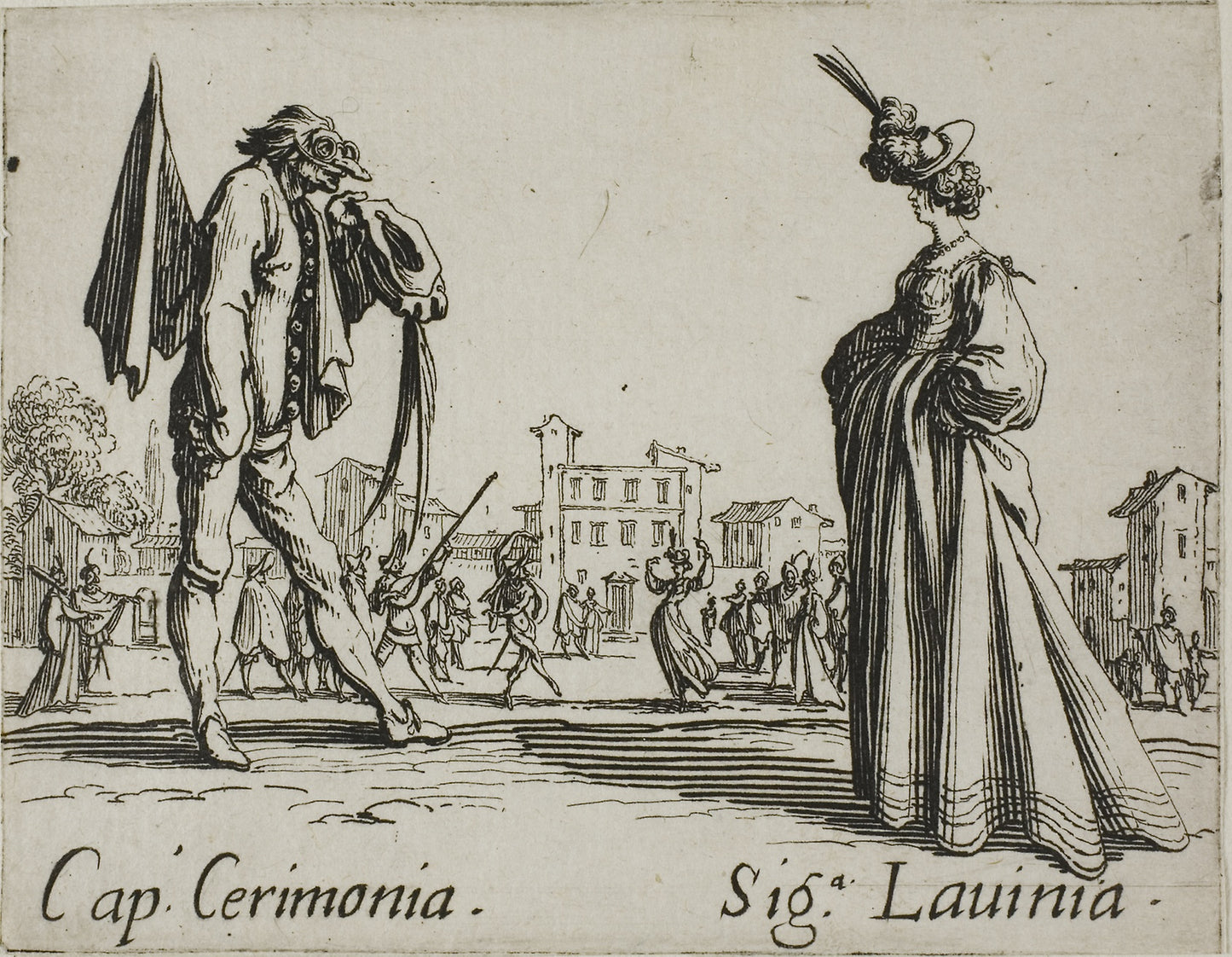 Smaraolo Cornuto and Ratsa di Boio, rom Balli di Sfessania -  Jacques Callot,  Poster Print Wall Art
