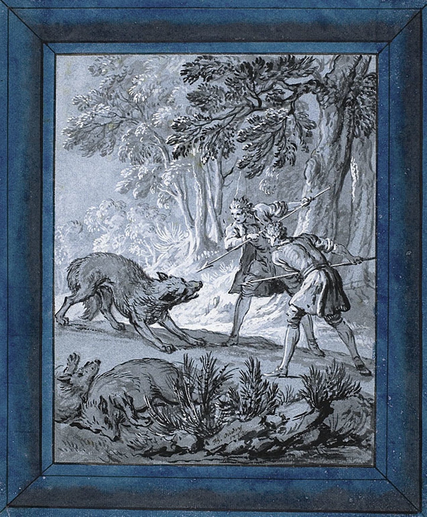 Men Attacking Wolves ("Rien de Trop III") -  Jean-Baptiste Oudry,  Poster Print Wall Art