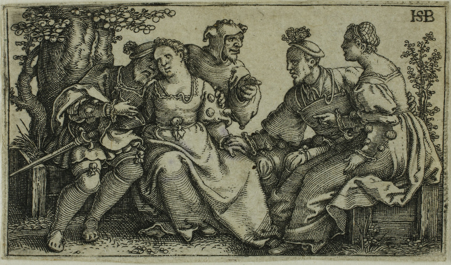 Two Couples and the Buffoon -  Sebald Beham,  Poster Print Wall Art