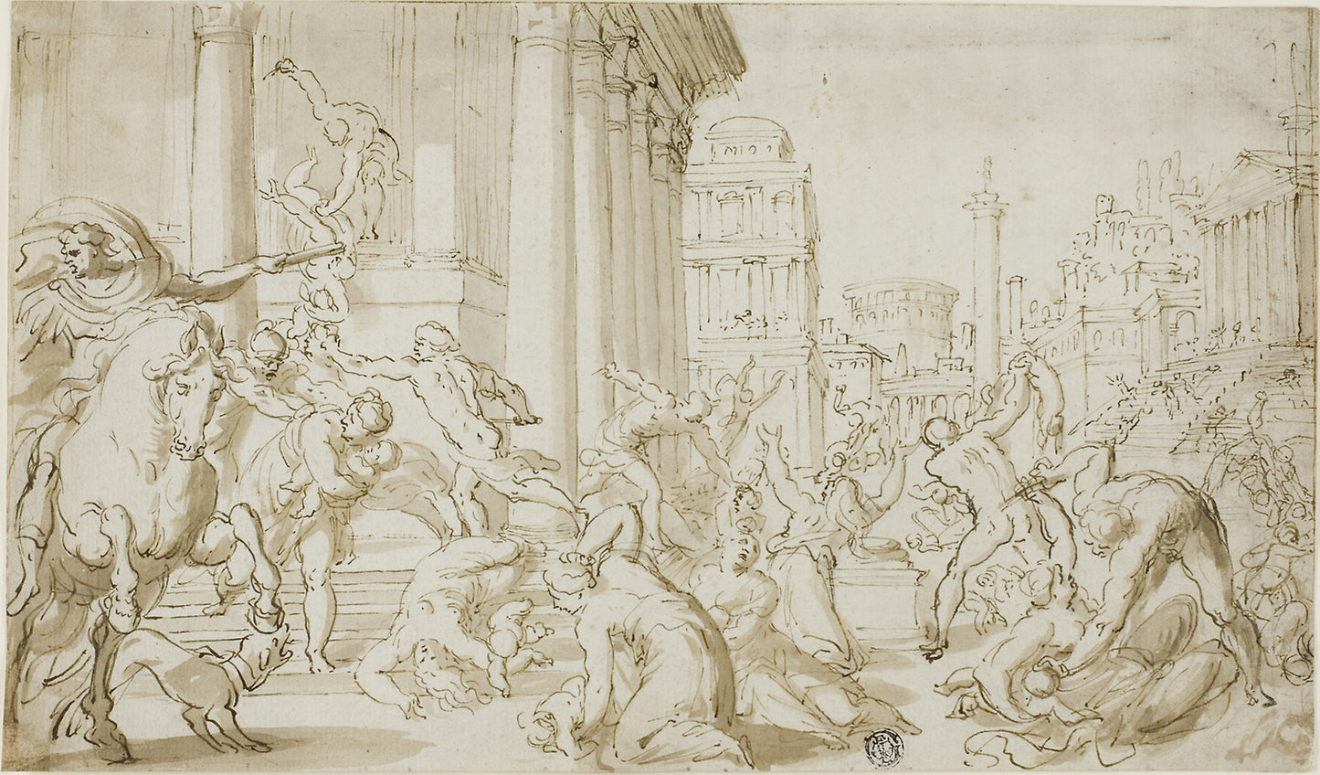 Massacre of the Innocents (recto); Figure Sketches (verso) -  School of Nicolas Poussin,  Poster Print Wall Art