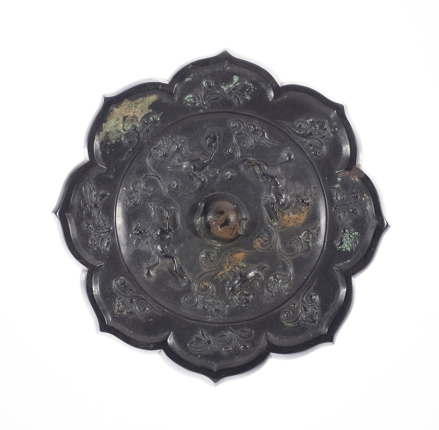 Lobed Mirror with Birds, Lions, and Floral Sprays -  China,  Poster Print Wall Art