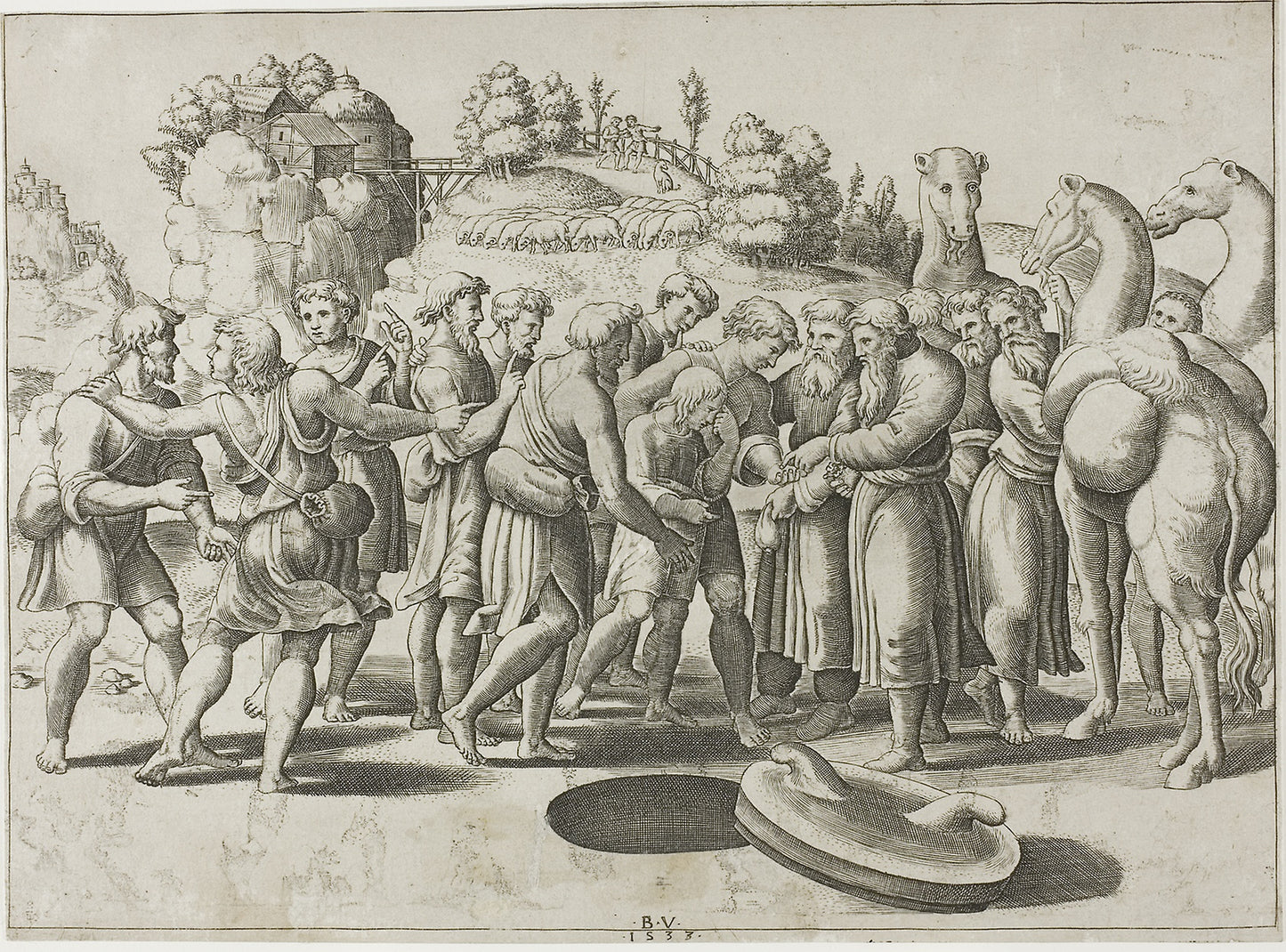 Joseph Sold -  his Brothers -  Master of the Die (Italian, active c. 1530-1560),  Poster Print Wall Art