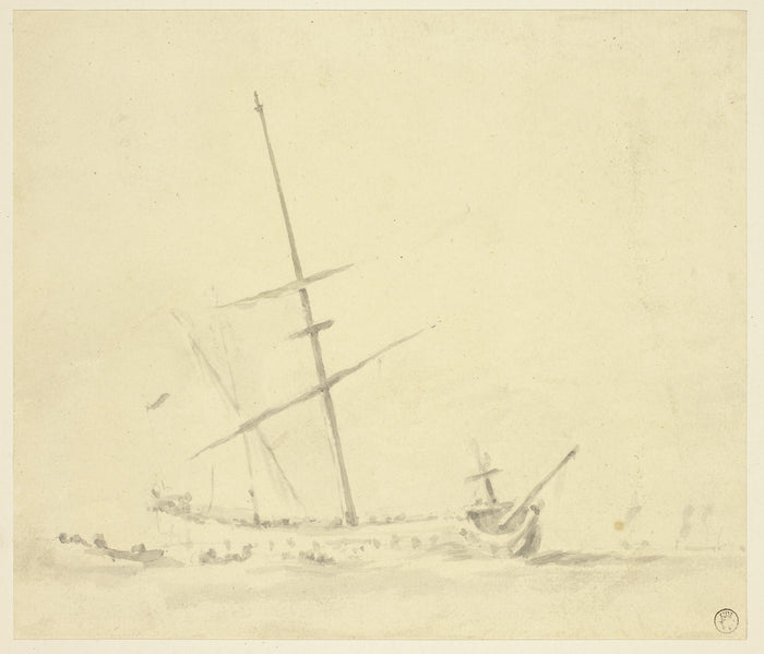 Row Boats near a Ship: Attributed to Willem van de Velde, II,16x12