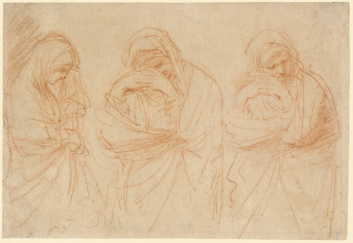 Madonna Mourning: Studies for the Entombment of Christ: Giovanni Francesco Barbieri, called Guercino,16x12