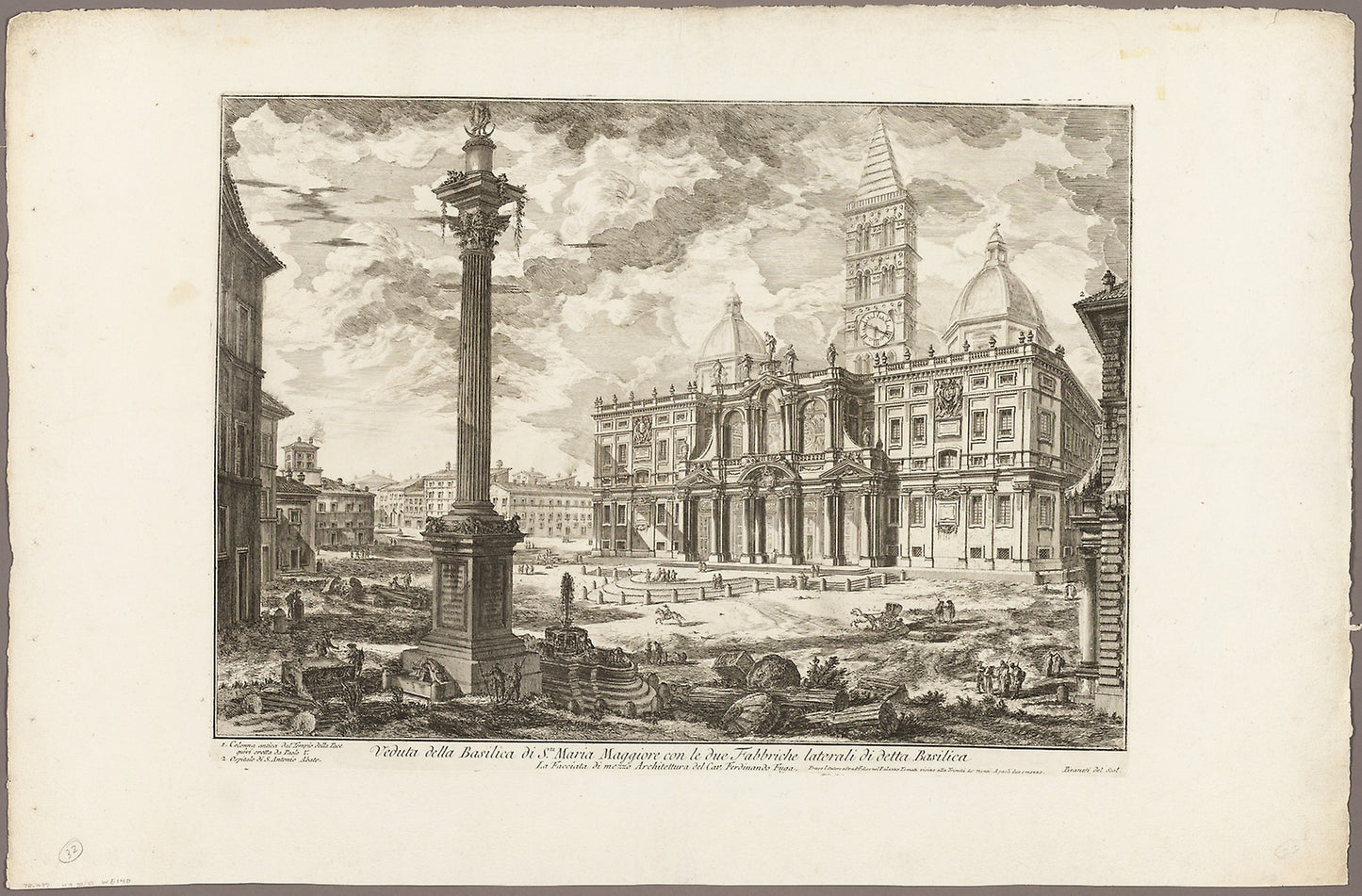 View of the Basilica of S. Maria Maggiore with its two flanking wings, from Views of Rome -  Giovanni Battista Piranesi,  Poster Print Wall Art