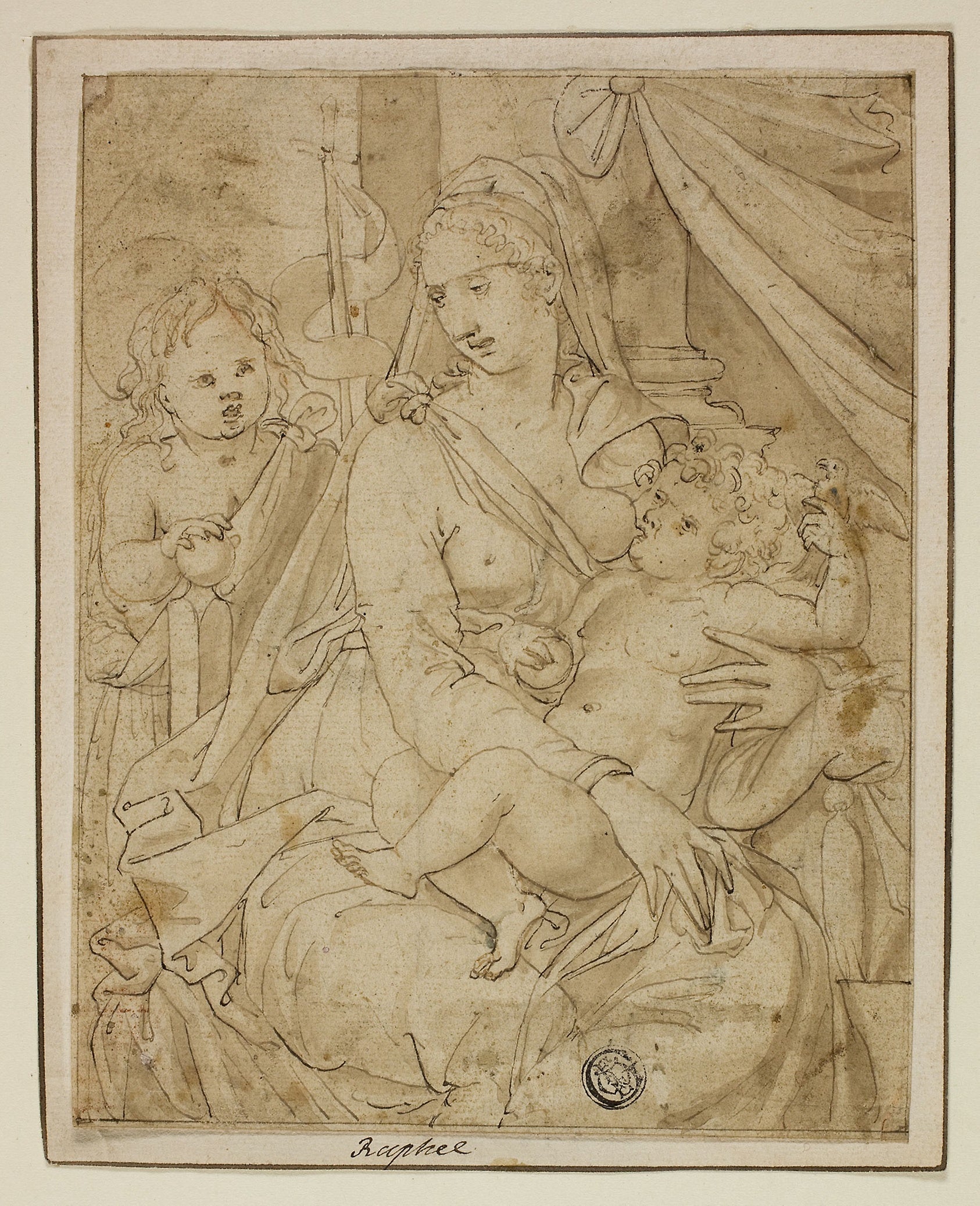 Virgin and Child with the Infant John the Baptist: Luca Penni,16x12"(A3) Poster