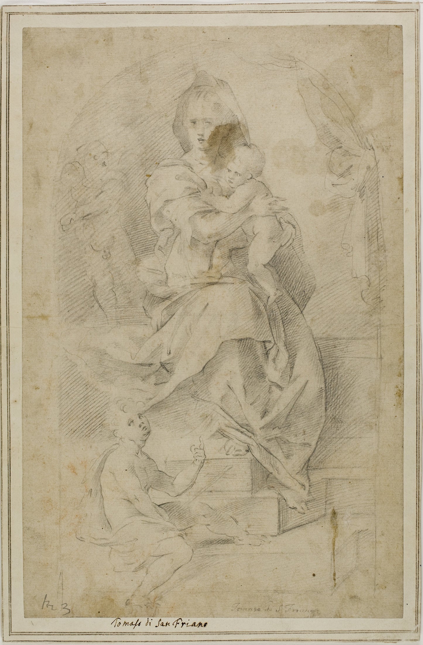 Madonna and Child with the Infant Saint John the Baptist -  Tommaso Manzuoli, called Maso da San Friano, after,  Poster Print Wall Art