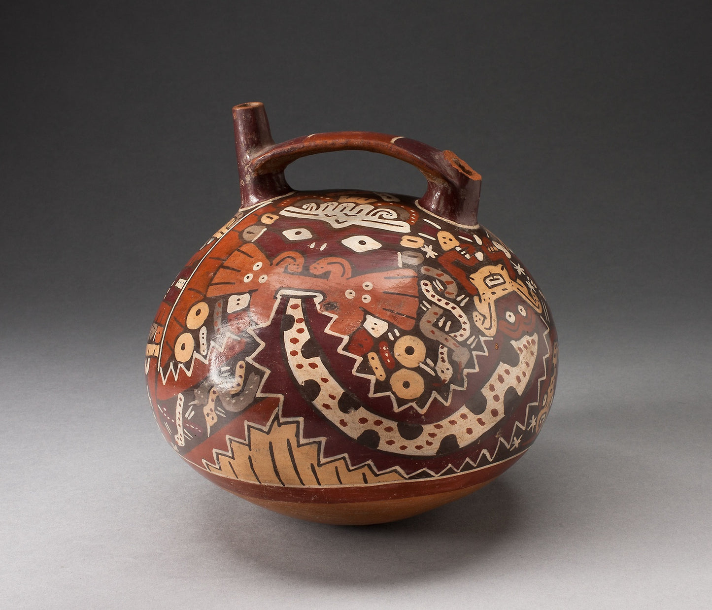 Double Spout Vessel Depicting Costumed Ritual Performer with Intricate Streamers -  Nazca,  Poster Print Wall Art
