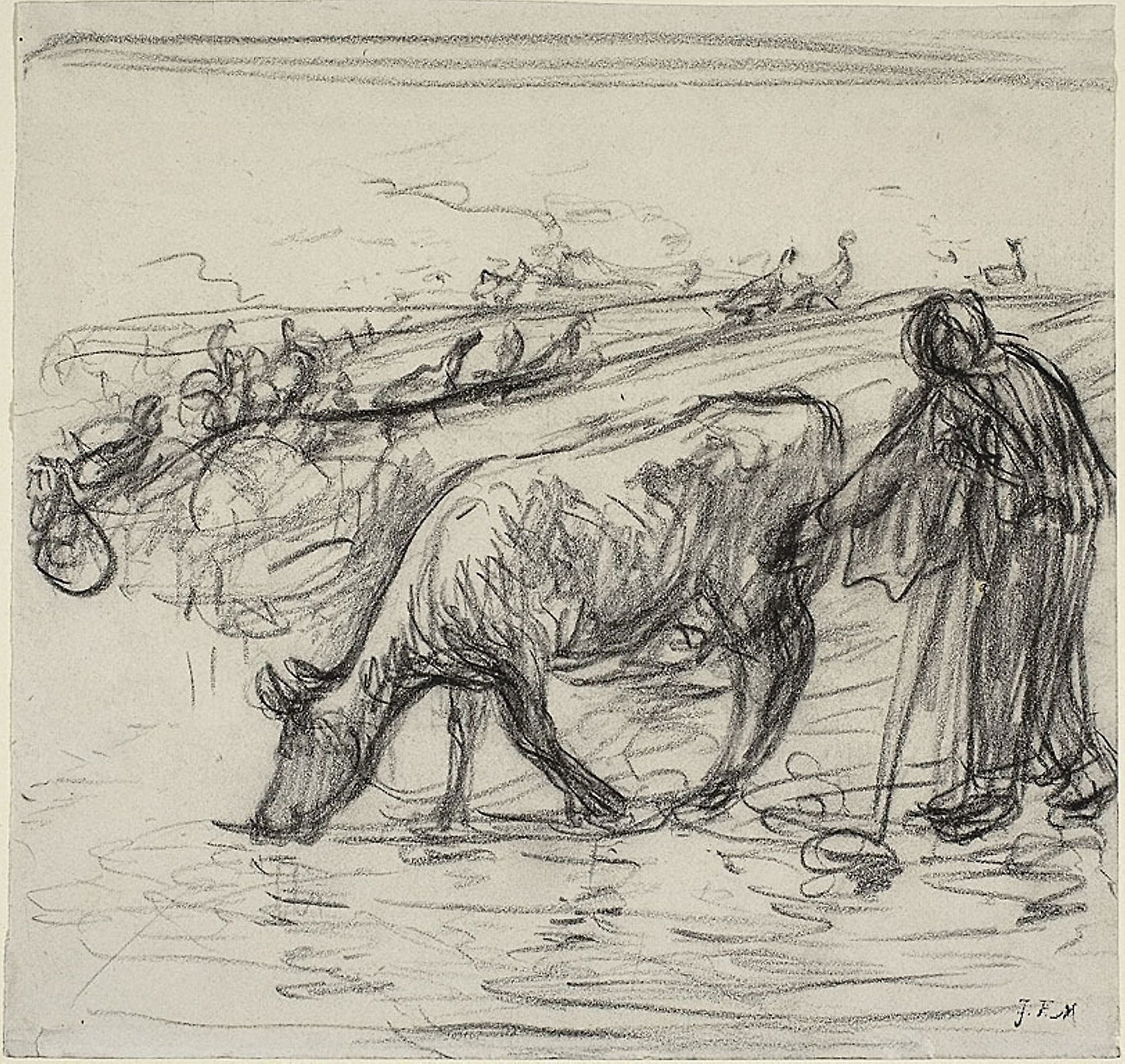 Peasant Watering Her Cow -  Jean François Millet,  Poster Print Wall Art