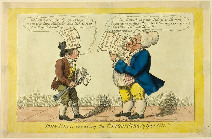 John Bull Perusing the Extraordinary Gazette: Isaac Cruikshank (English, 1764-1811),16x12