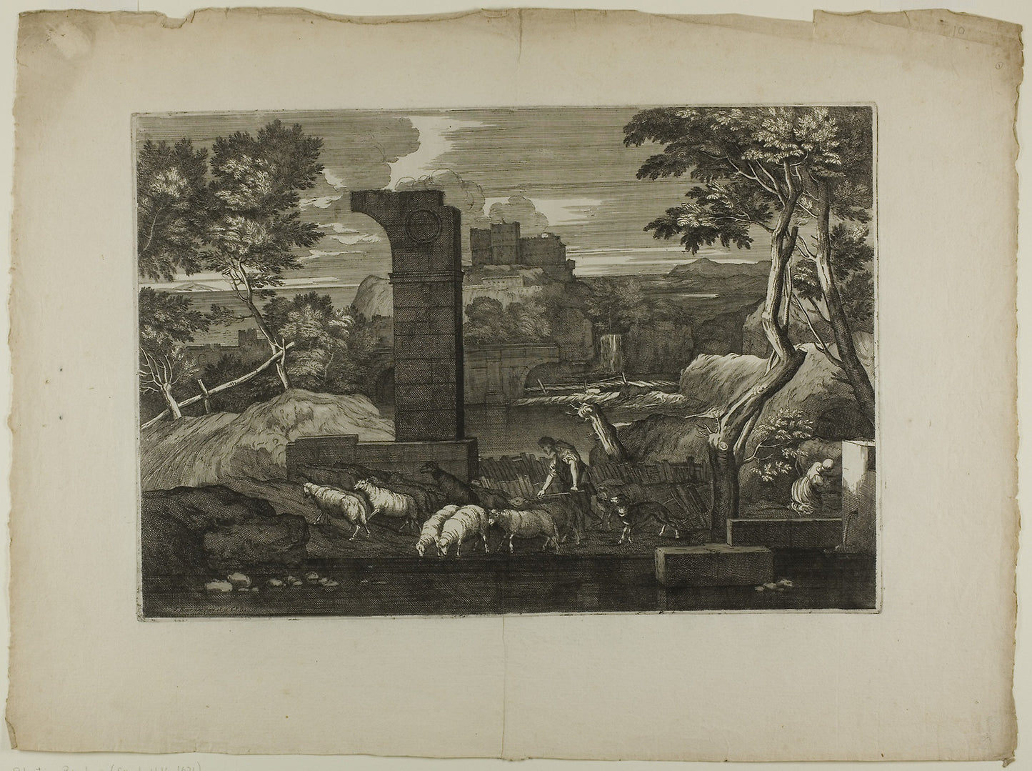 Landscape with a Shepherd and His Flock -  Sébastien Bourdon,  Poster Print Wall Art