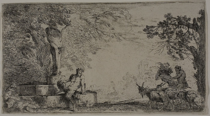 Satyr Resting beneath a Herm: Giovanni Benedetto Castiglione,16x12