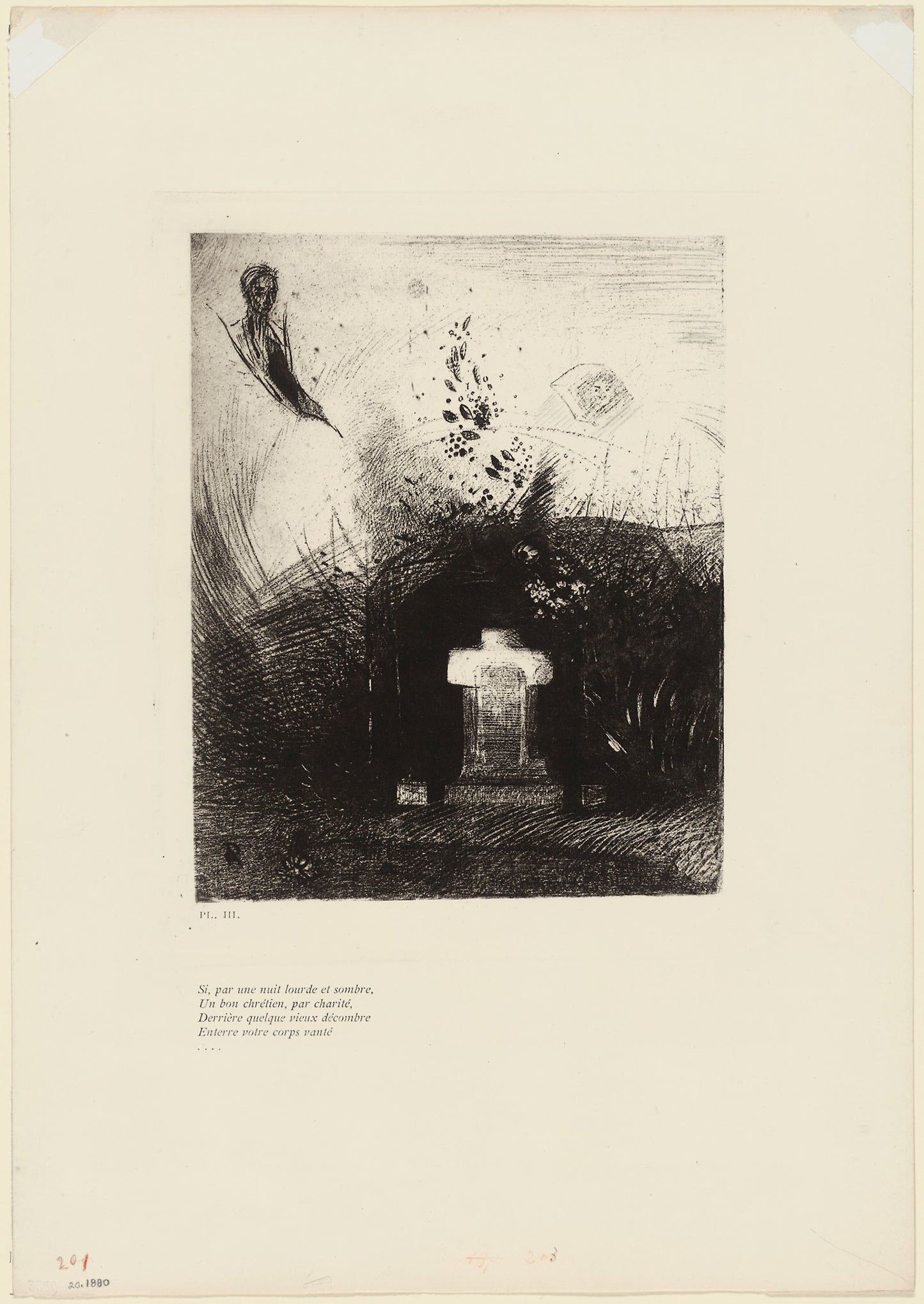 If On a Close Dark Night a Good Christian, Out of Charity, Behind Some Old Ruin, Buries Your Arched Body, plate 4 of 9 -  Odilon Redon,  Poster Print Wall Art