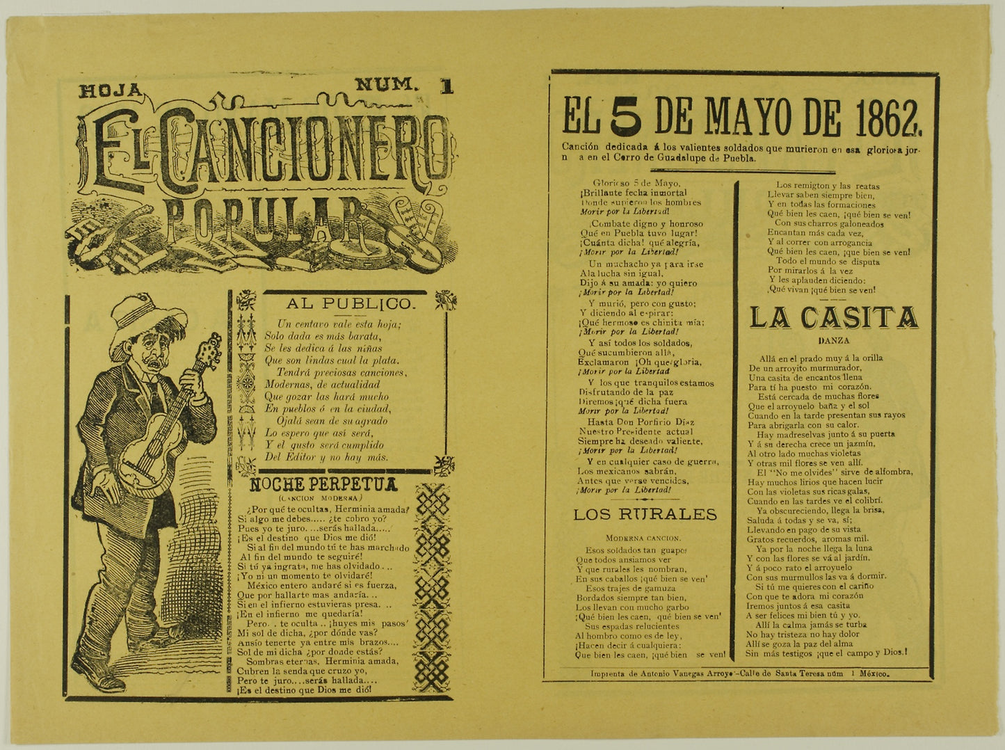 El cancionero popular, hoja num. 1 (The Popular Songbook, Sheet No. 1) -  José Guadalupe Posada,  Poster Print Wall Art