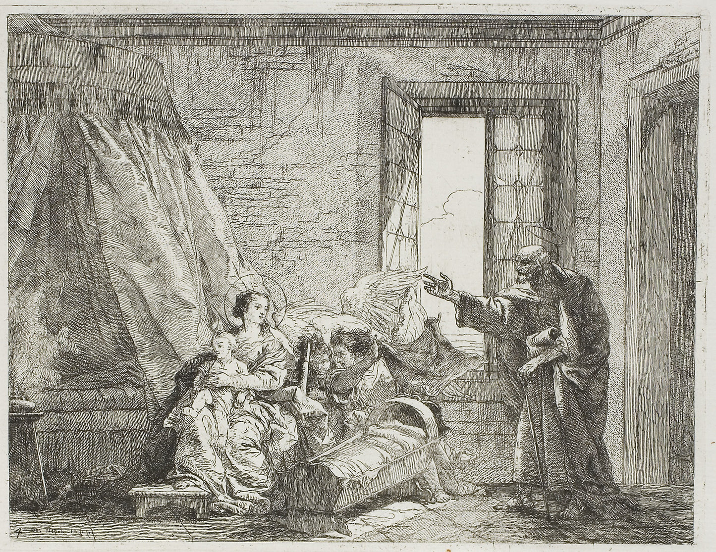 Joseph Tells Mary of Their Forthcoming Departure, plate four from The Flight into Egypt -  Giovanni Domenico Tiepolo,  Poster Print Wall Art