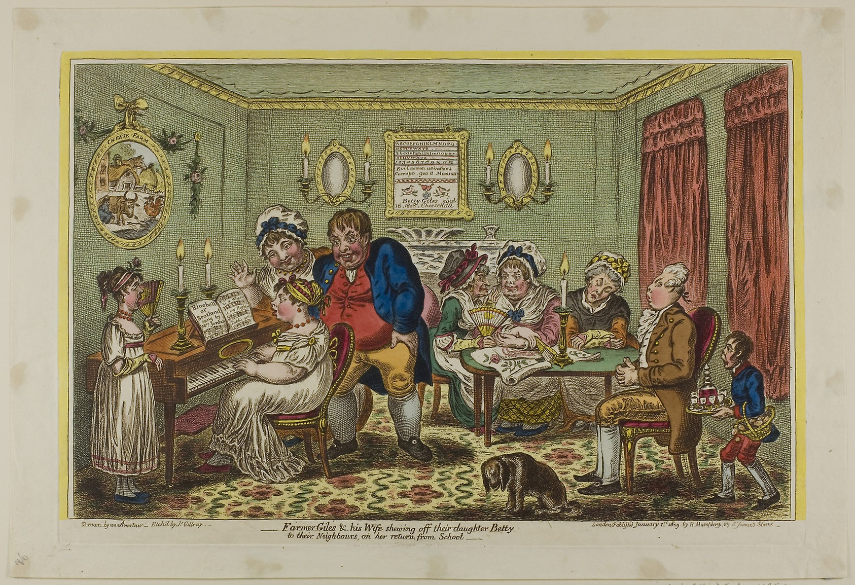 Farmer Giles & His Wife Shewing off their Daughter Betty to their Neighbors, on her Return from School: James Gillray (English, 1756-1815),16x12"(A3) Poster