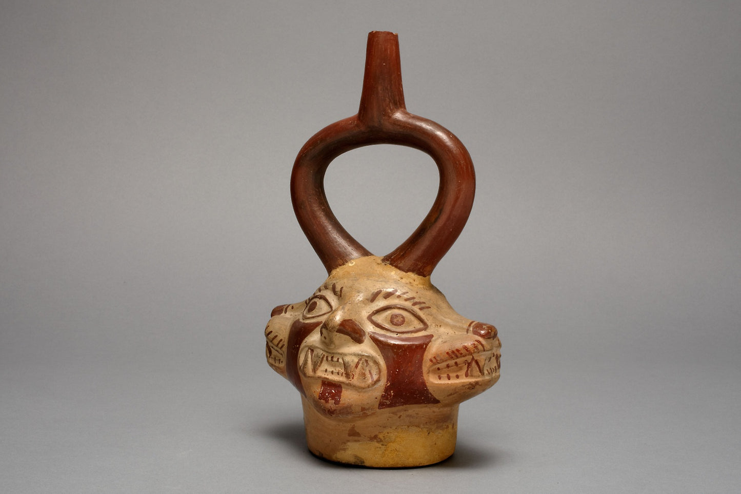 Stirrup Vessel in the Form of Multi-Headed Feline Being -  Moche,  Poster Print Wall Art