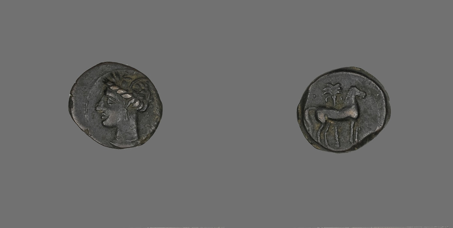 Coin Depicting a Horse and Palm Tree -  Carthaginian,  Poster Print Wall Art