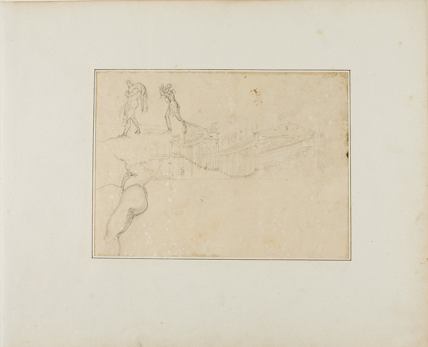 Cross-Section of a Pillared Hall and Three Figure Sketches -  Jean Louis André Théodore Géricault,  Poster Print Wall Art