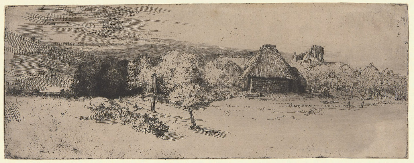 Landscape with a Farm Building and the "House with the Tower" -  Rembrandt van Rijn,  Poster Print Wall Art