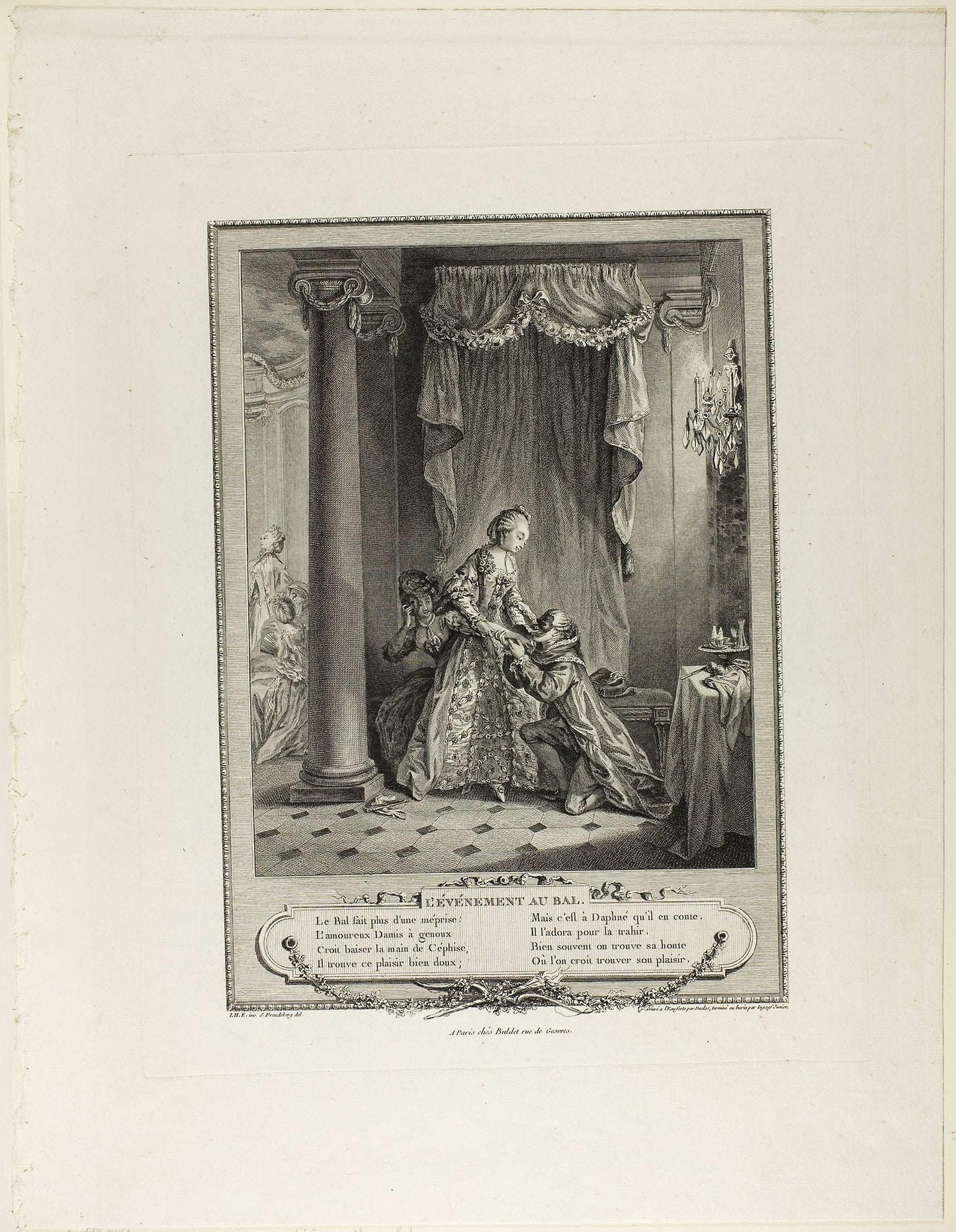 The Event at the Ball, from Monument du Costume Physique et Moral de la fin du Dix-huitième siècle -  Antoine-Jean Duclos (French, 1742-1795) and Francois Robert Ingouf (French, 1747-1812),  Poster Print Wall Art