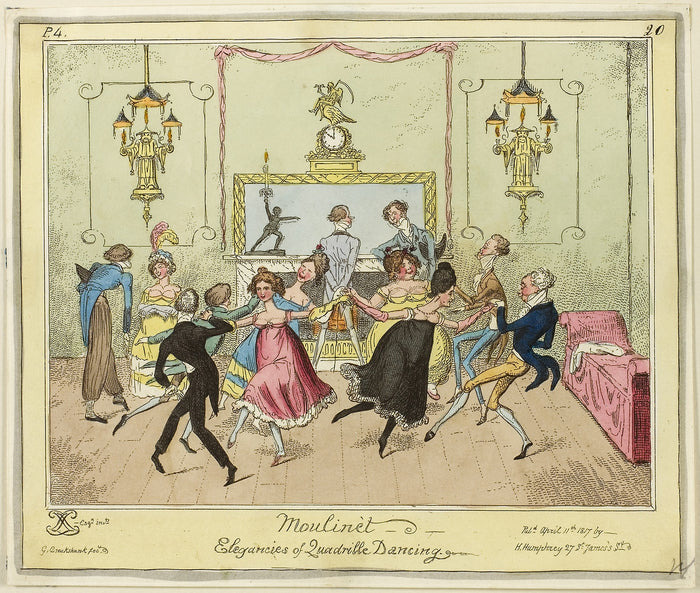 Moulinet-Elegances of Quadrille Dancing: George Cruikshank (English, 1792-1878),16x12