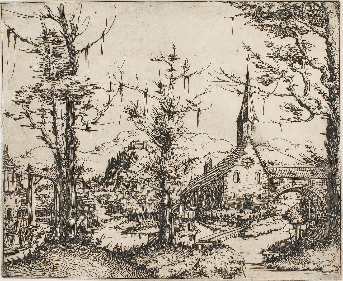 Landscape with a Church and Covered Bridge -  Augustin Hirschvogel,  Poster Print Wall Art