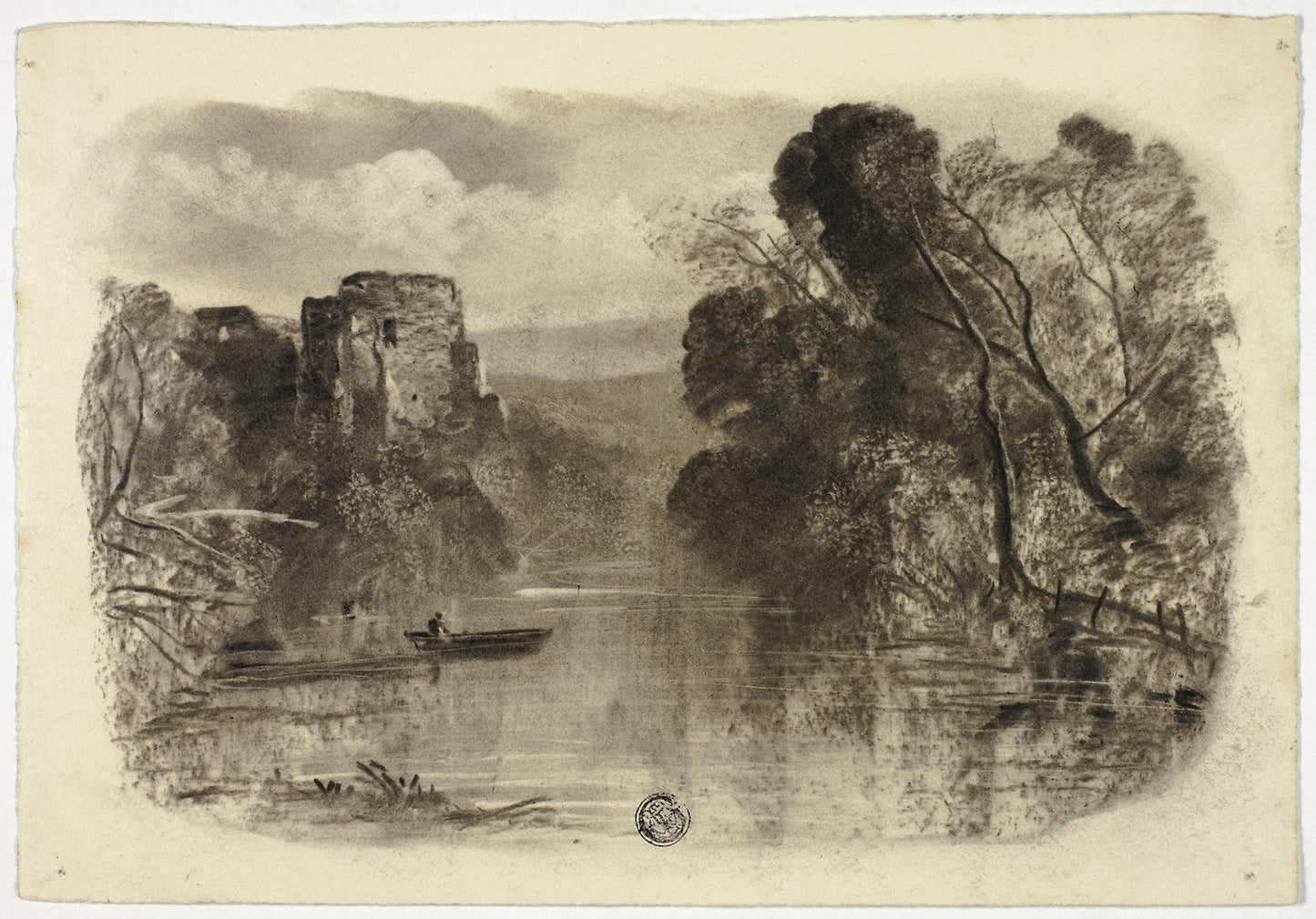 River with Castle Ruin and Boat I -  Elizabeth Murray,  Poster Print Wall Art