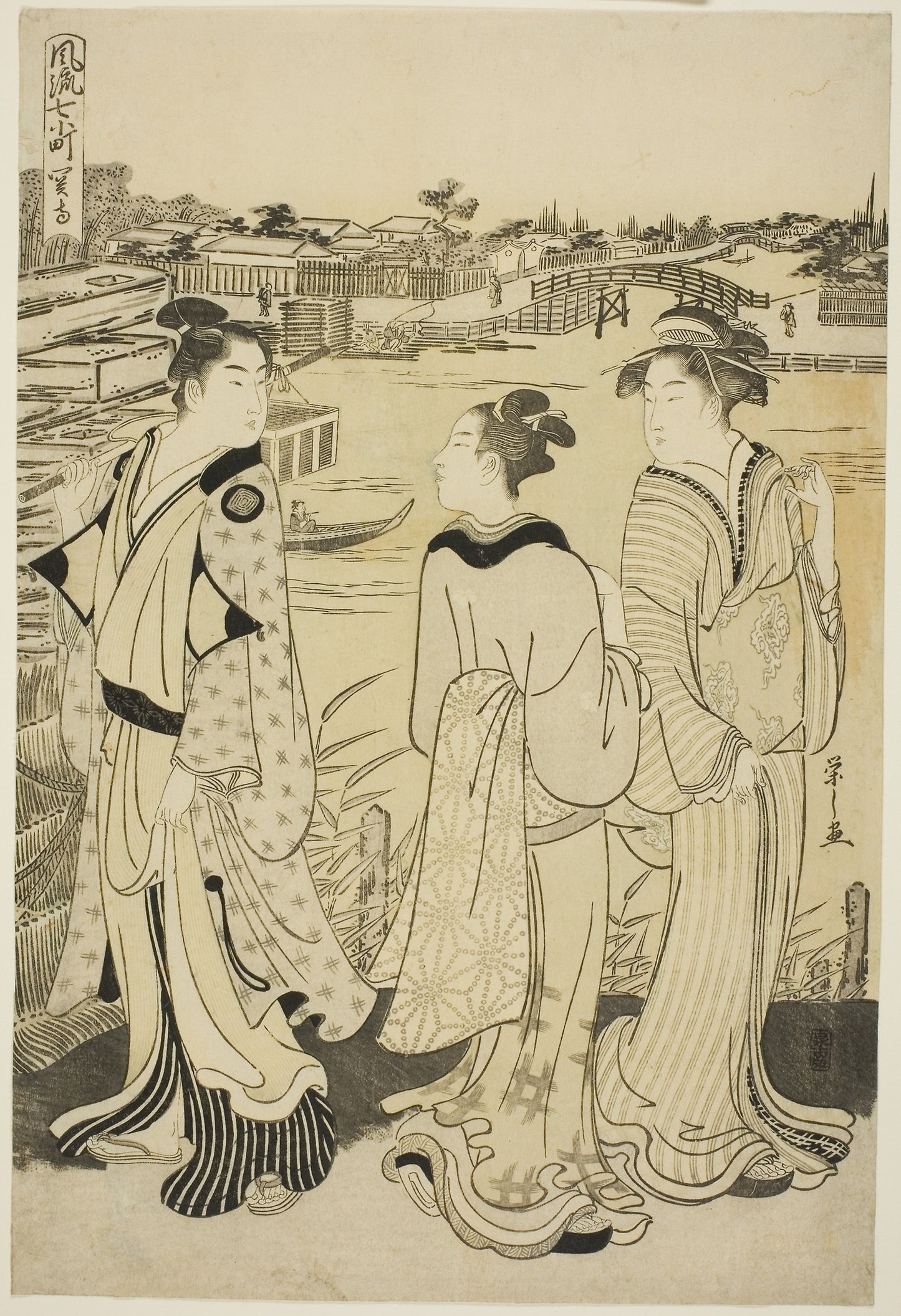 Ono no Komachi at Seki Temple, from the series The Fashionable Seven Komachi (Furyu nana Komachi) -  Chobunsai Eishi,  Poster Print Wall Art