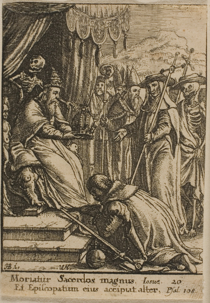 The Pope and Death: Wenceslaus Hollar (Czech, 1607-1677),16x12