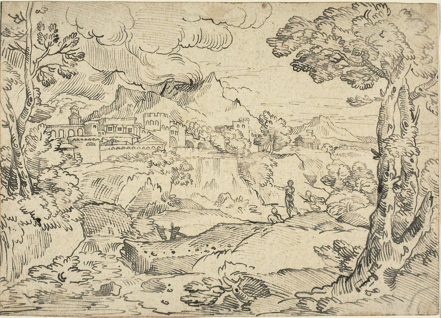 Italian Landscape with Three Figures -  Michel Ange Corneille,  Poster Print Wall Art