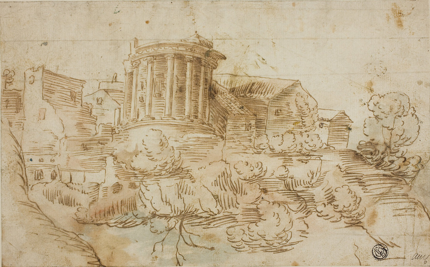 View of Temple of Vesta, Tivoli -  after Giovanni Francesco Grimaldi,  Poster Print Wall Art