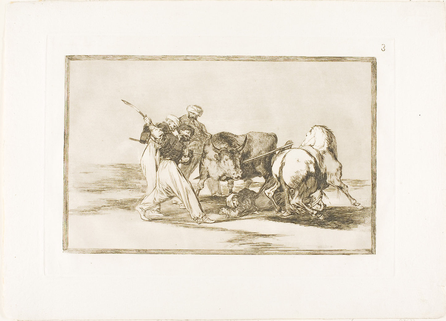 The Moors had settled in Spain, giving up the superstitions of the Koran, adopted this art of hunting, and spear a bull in the open, plate three from The Art of Bullfighting -  Francisco José de Goya y Lucientes,  Poster Print Wall Art